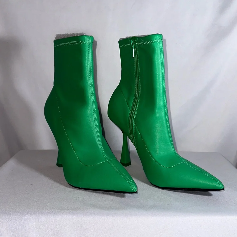 BAR III Womens Green Stretch Comfort Olevia Pointed Toe Flare Zip-Up Booties - Picture 2 of 6